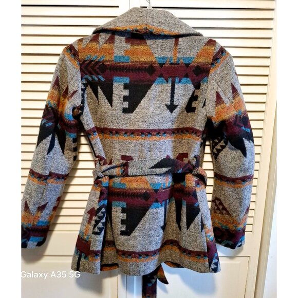 American Rag Womens Aztec Print Belted Jacket Midweight Wool Blend Size M Boho - Picture 6 of 8